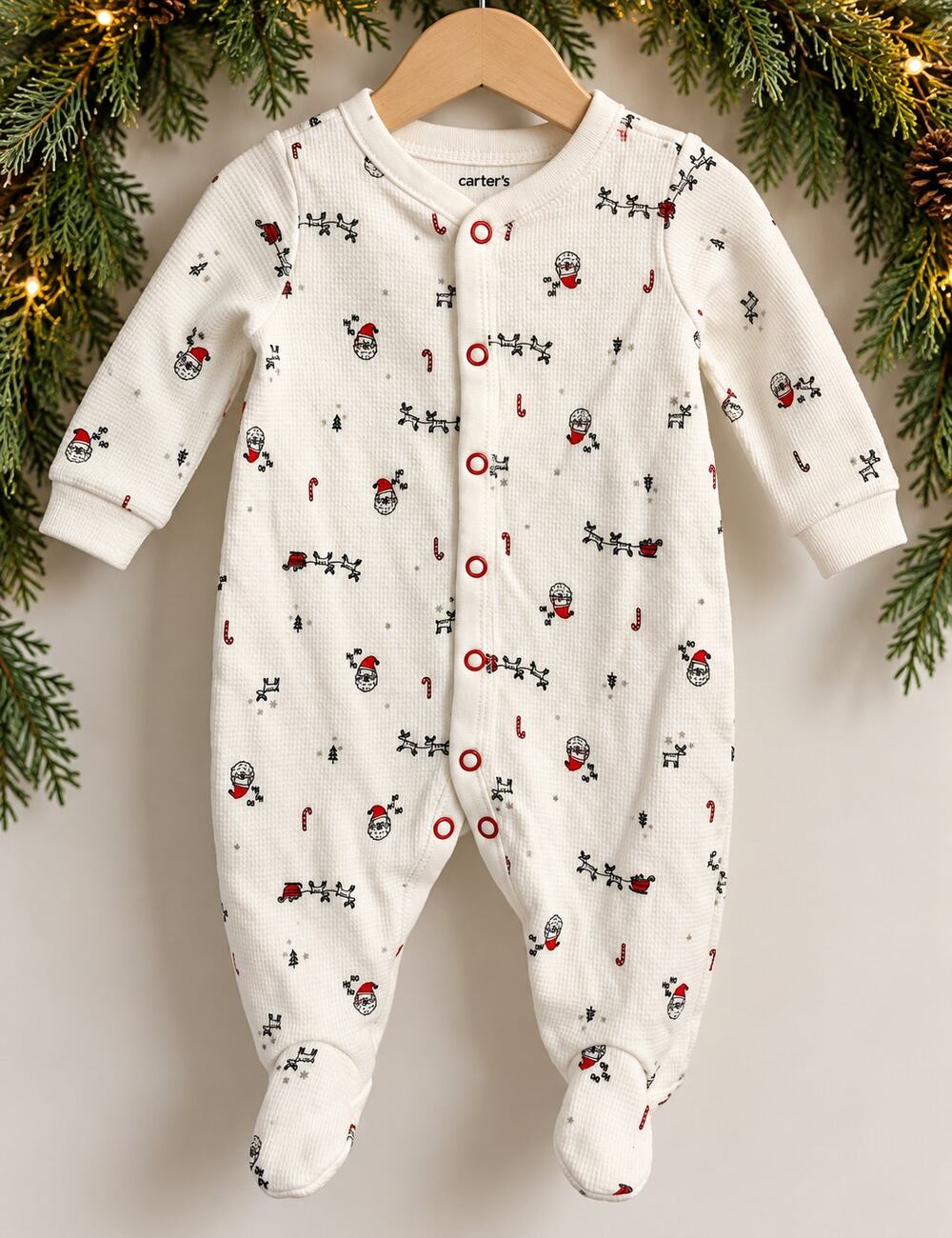 Carter’s 3M Baby Christmas Footed Sleeper Santa Reindeer Holiday Pajamas